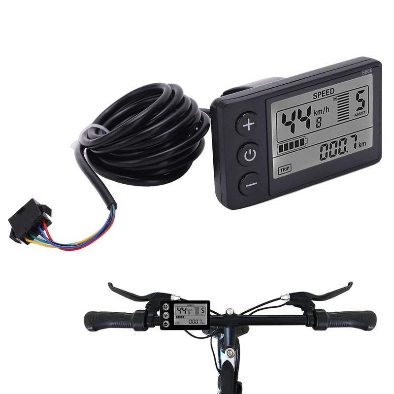 Electric Bikes LCD Display, S866 Electric Bicycles LCD Display Meter 24V 36V 48V Control Panel with Plug Replacement for Electric Scooter Ebikes