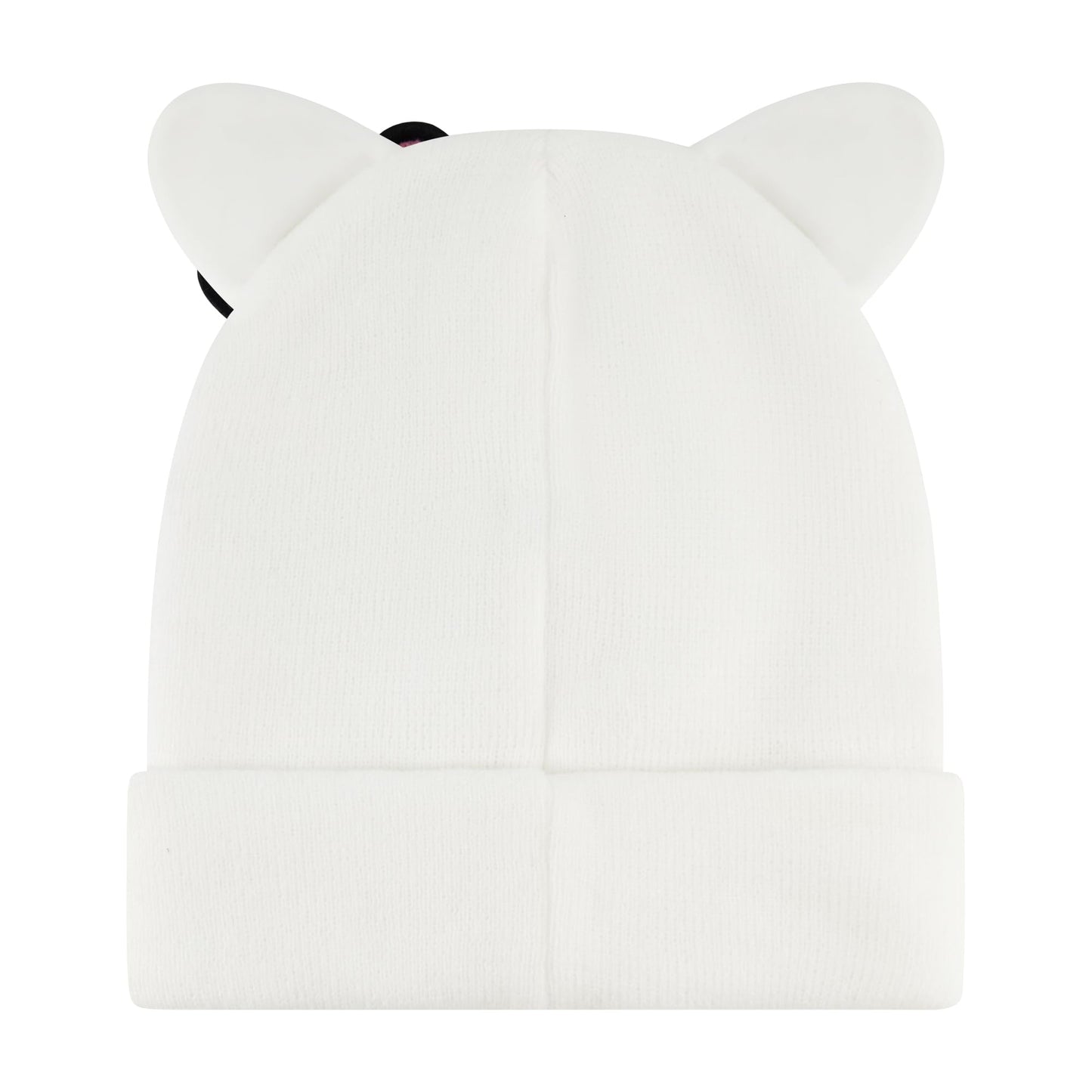 Hello Kitty Beanie Hat, Adult Acrylic Knitted Winter Cap with 3D Ears and Bow, White, One Size