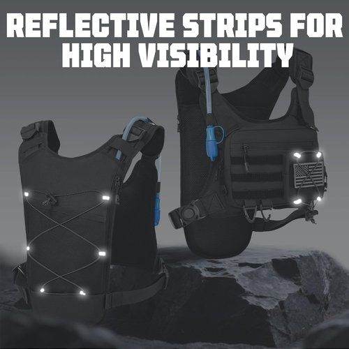 Hydration Vest with 2L Water Bladder for Men and Women, Lightweight Adjustable Hydration Backpack , Reflective Running Hydration Chest Bag for Hiking Climbing Cycling (Black, One Size)