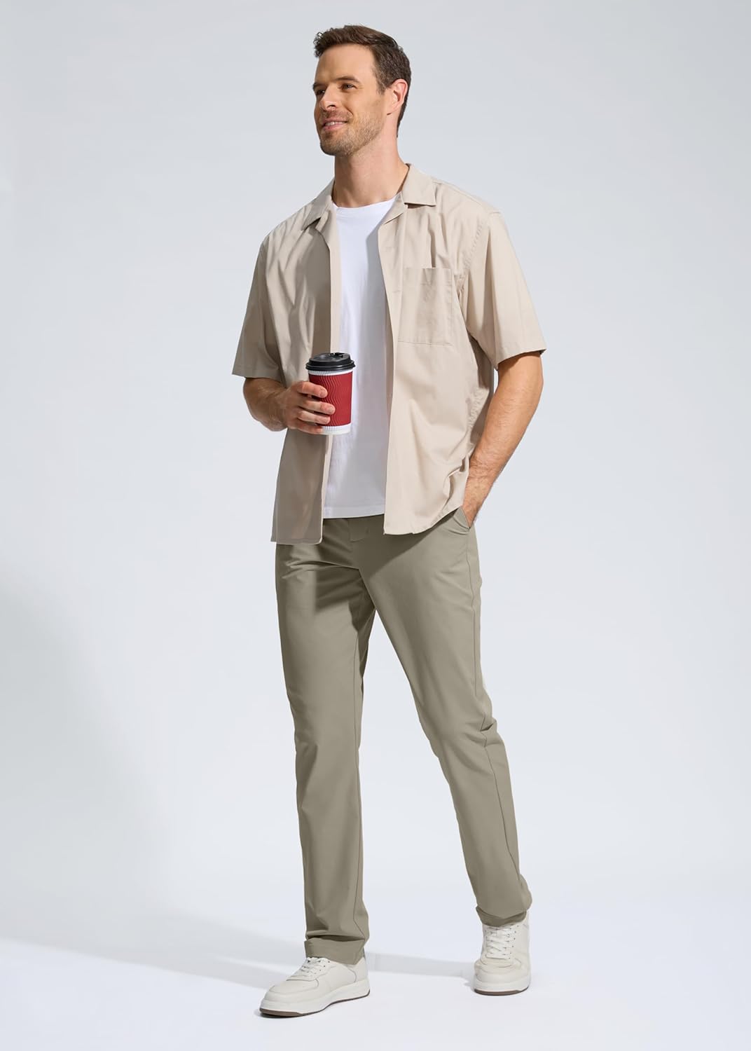 Pudolla Men's Golf Pants - Lightweight Quick-Dry Casual Slacks | Comfy Stretch Trousers with Pockets (30"/32"/34")