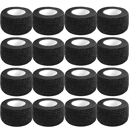Self-Adhesive Bandage Wrap - 1 Inch Black Cohesive Tape - 16 Rolls