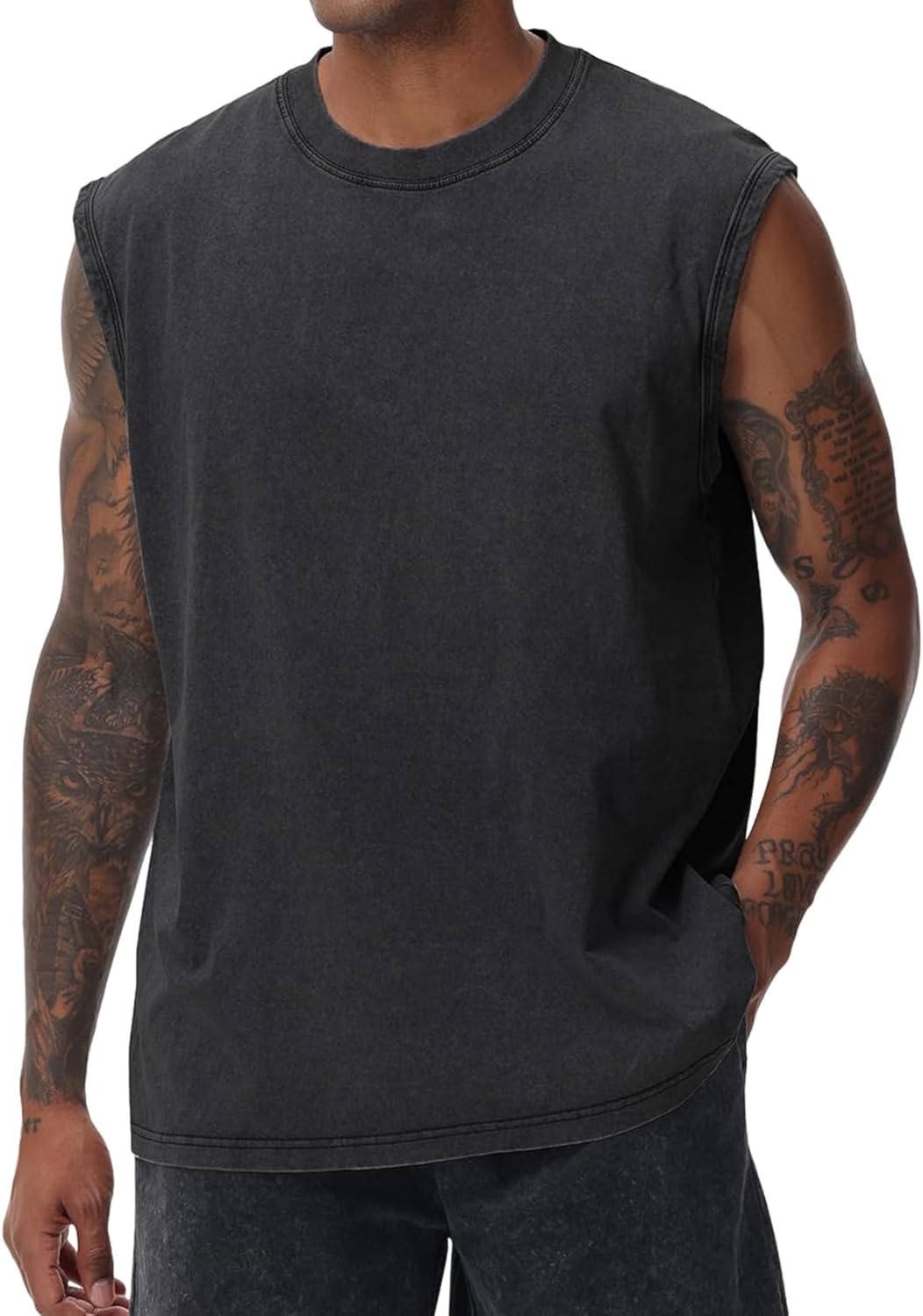 Yimoon Men's Tank Tops - Acid Wash Cotton Sleeveless Workout Tees | Loose Fit Gym Muscle Shirts