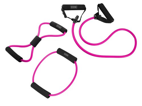 EDX Resistance Loop Bands with Handles for Workouts, Exercise, Fitness, Stretching, Physical Therapy | 3 Pack, Pink
