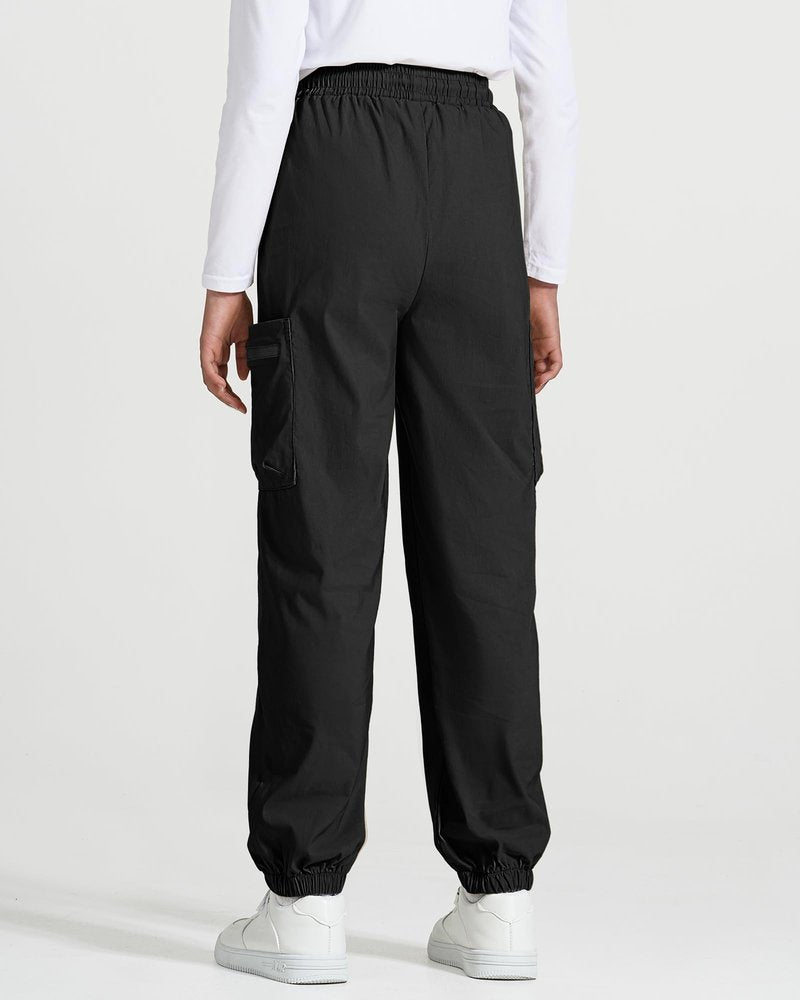 NUMYEAN Boys Cargo Pants Kids Water Resistant Athletic Hiking Pants Lightweight Quick Dry 9-10Years Black