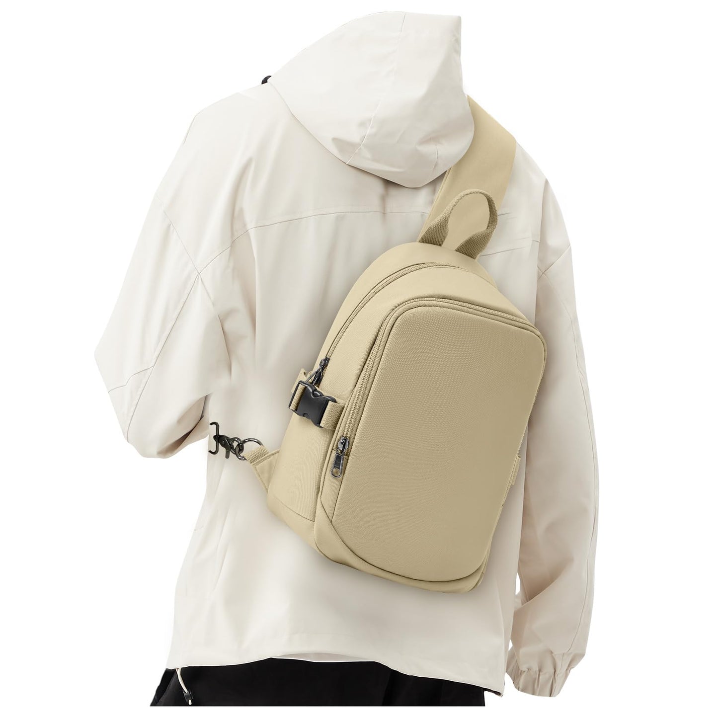 Sling Bag for Men Women, Mini Anti Theft One Strap Motorcycle Sling Backpack, Small Sling Chest Bag Daypack Crossbody Backpack for Casual Travel Hiking Gym Outdoor Sports Khaki