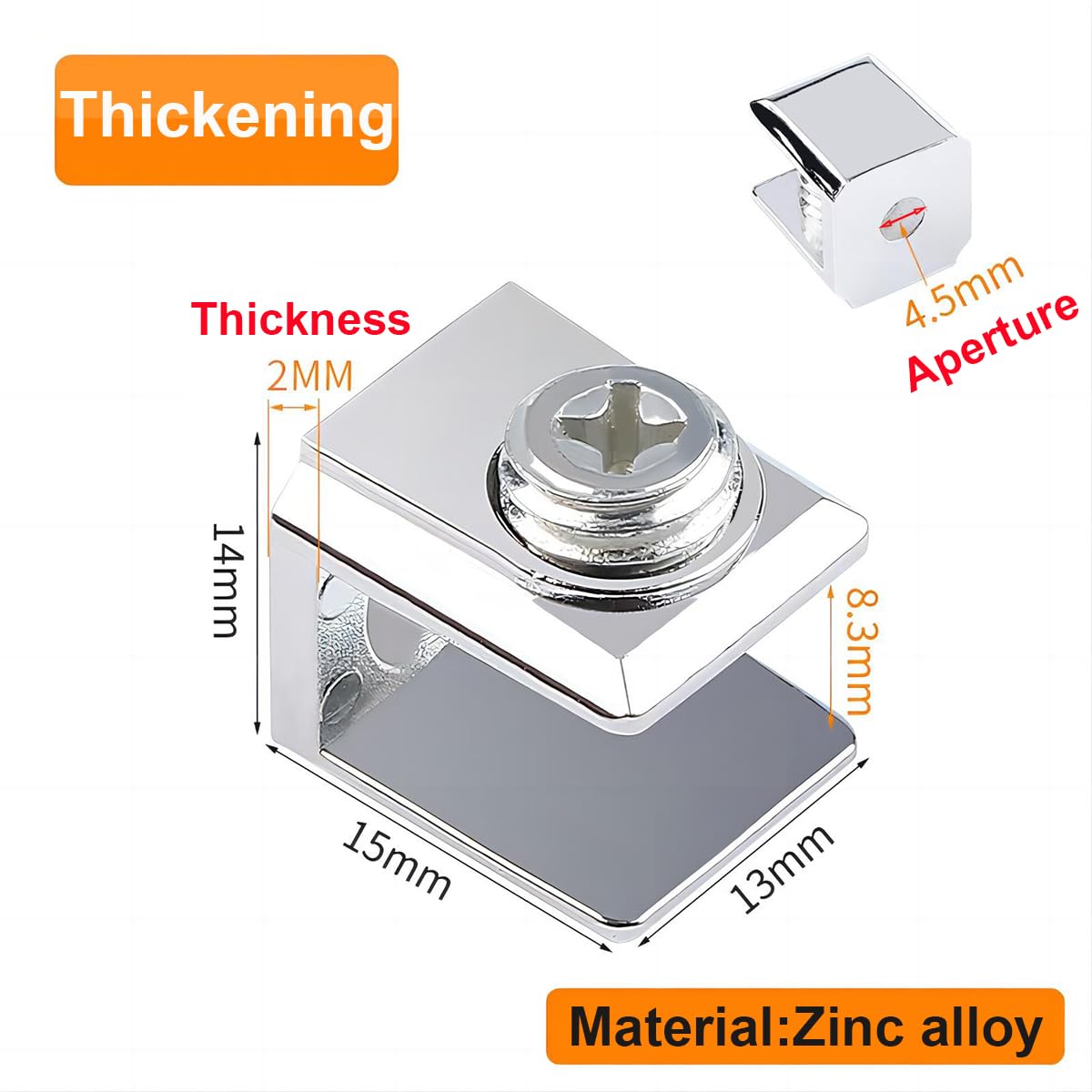 Qrity 16 PCS Glass Clip Holder, Glass Shelf Bracket, Glass Clamp, Wall Mount Clamps for 3-8mm Glass Shelves, Adjustable Clamp Brackets