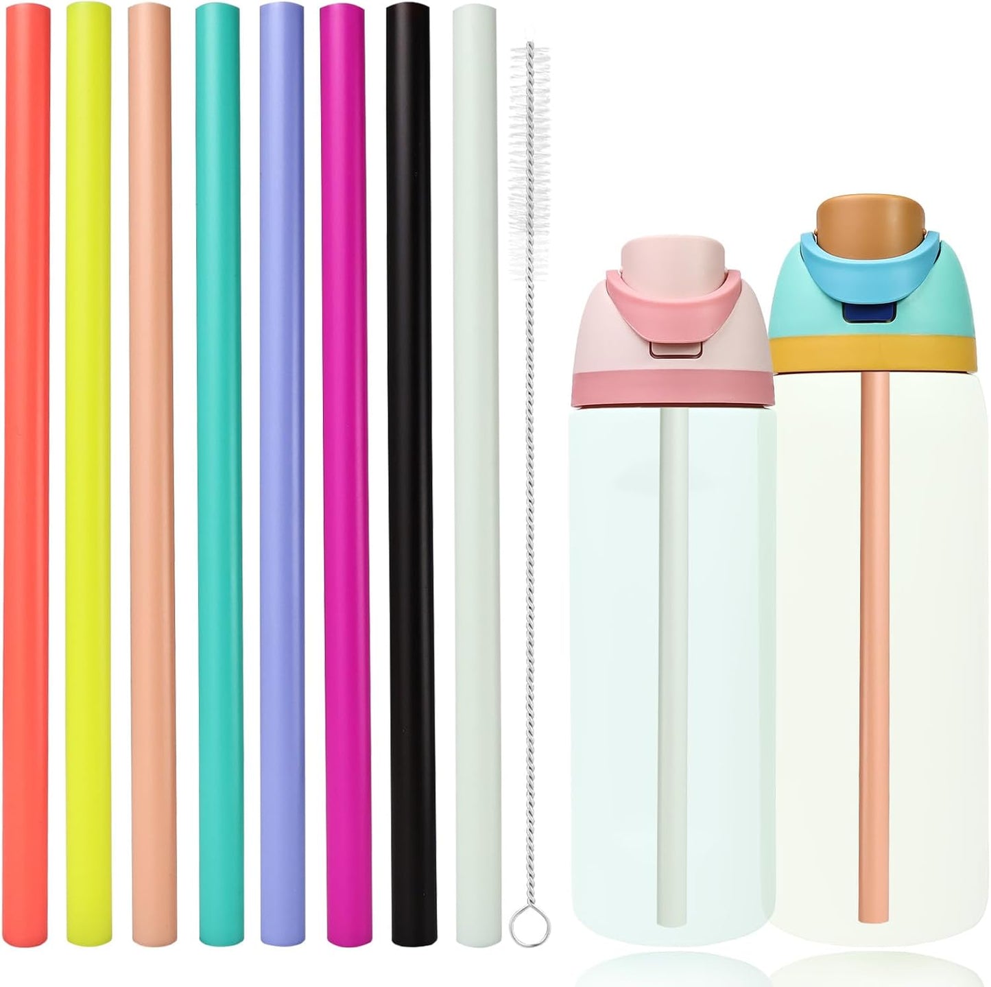 NTIERA Replacement Straws for Owala FreeSip 24oz & 32oz Bottles - 8 Colorful Reusable Straws with Cleaning Brush