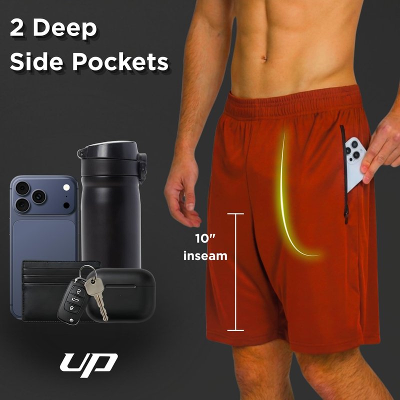 Ultra Performance Mens 5 Pack Athletic Running Shorts, Loose fit Basketball Gym Workout Shorts for Men with Zippered Pockets