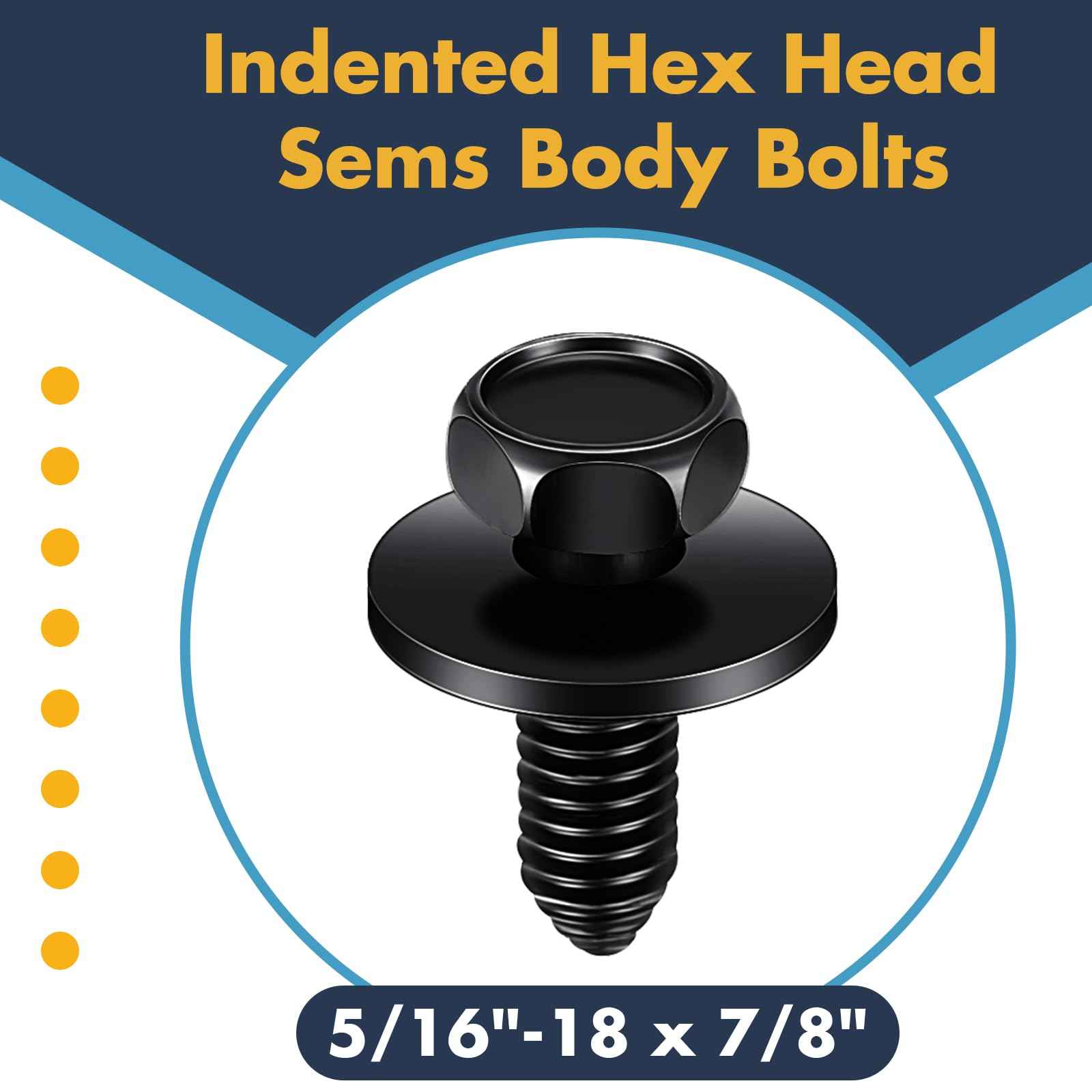 Yaocom 50 Pcs 5/16"-18 x 7/8" Indented Hex Head Body Bolts, Metal Fasteners Automotive Body Screws for Trucks Fender Bolt for Car