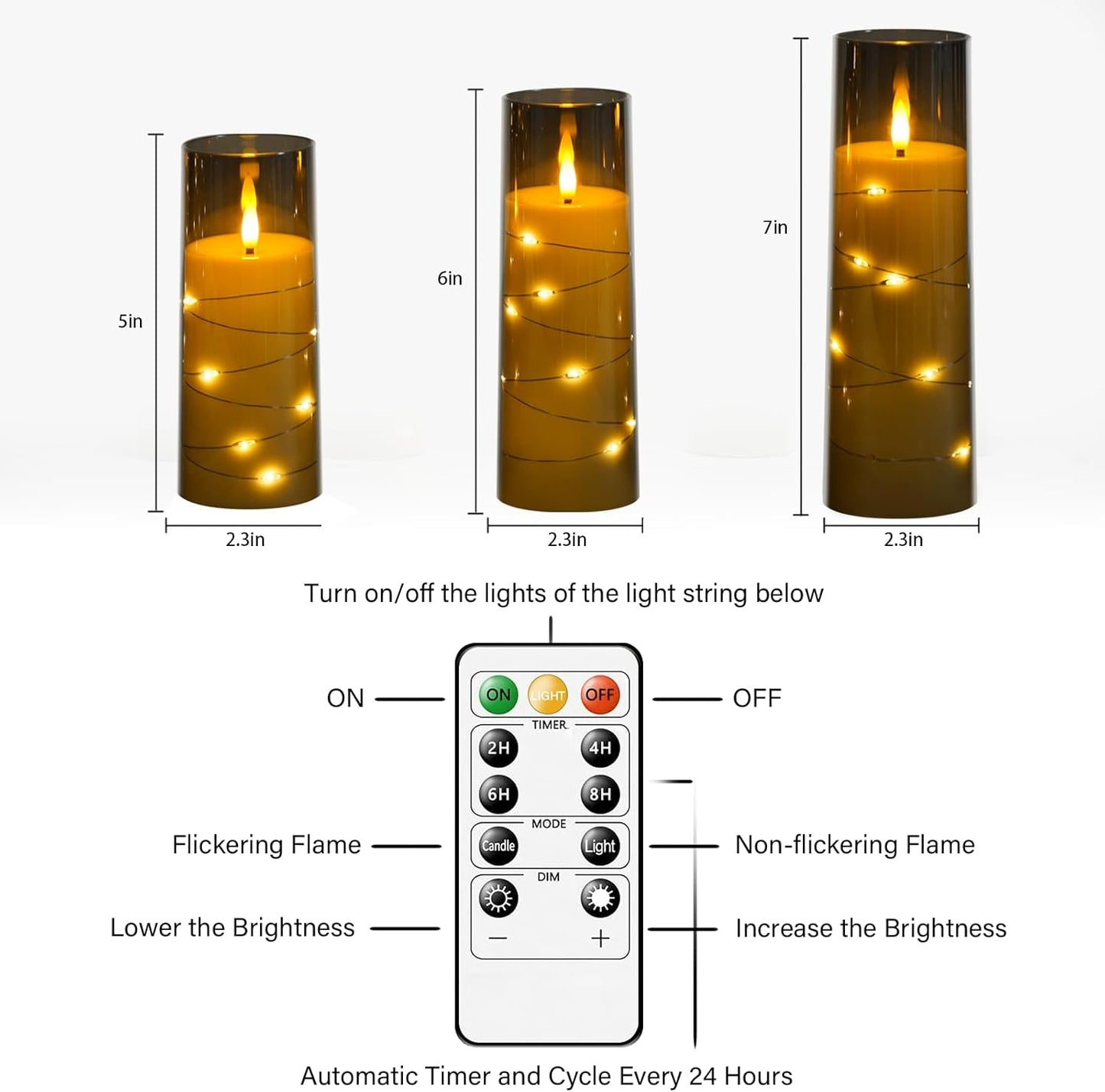 Flameless LED Pillar Candles Set - 9 Pcs White with Remote & Star String for Home Decor