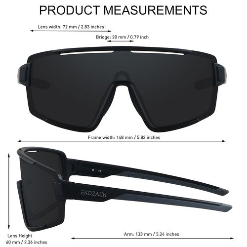 EKOZACK Polarized Cycling Glasses for Men Women Big Large Driving Fishing Mountain Bike Baseball Sunglasses UV Protection Black Shades