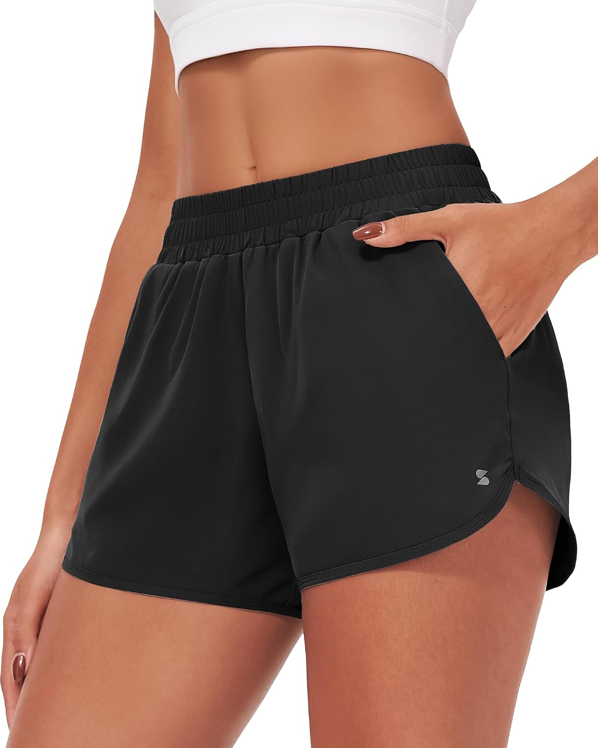 Stelle Women's Running Shorts - High Waisted, Quick Dry Dolphin Athletic Shorts with Pockets
