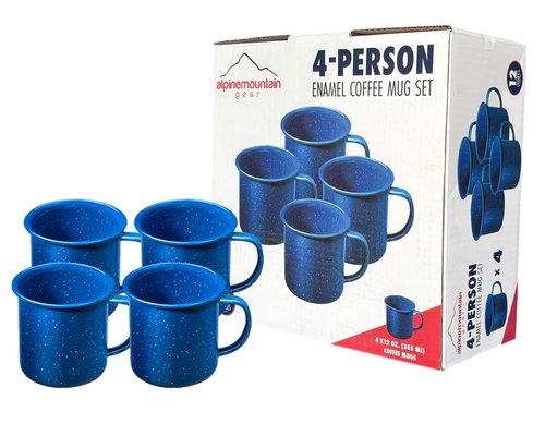 Alpine Mountain Gear 12 oz. Enamel Coffee Mug for Camping/Hiking, Durable Enamel Dishware, by Caddis Sports (12 Oz. (4 Pack))