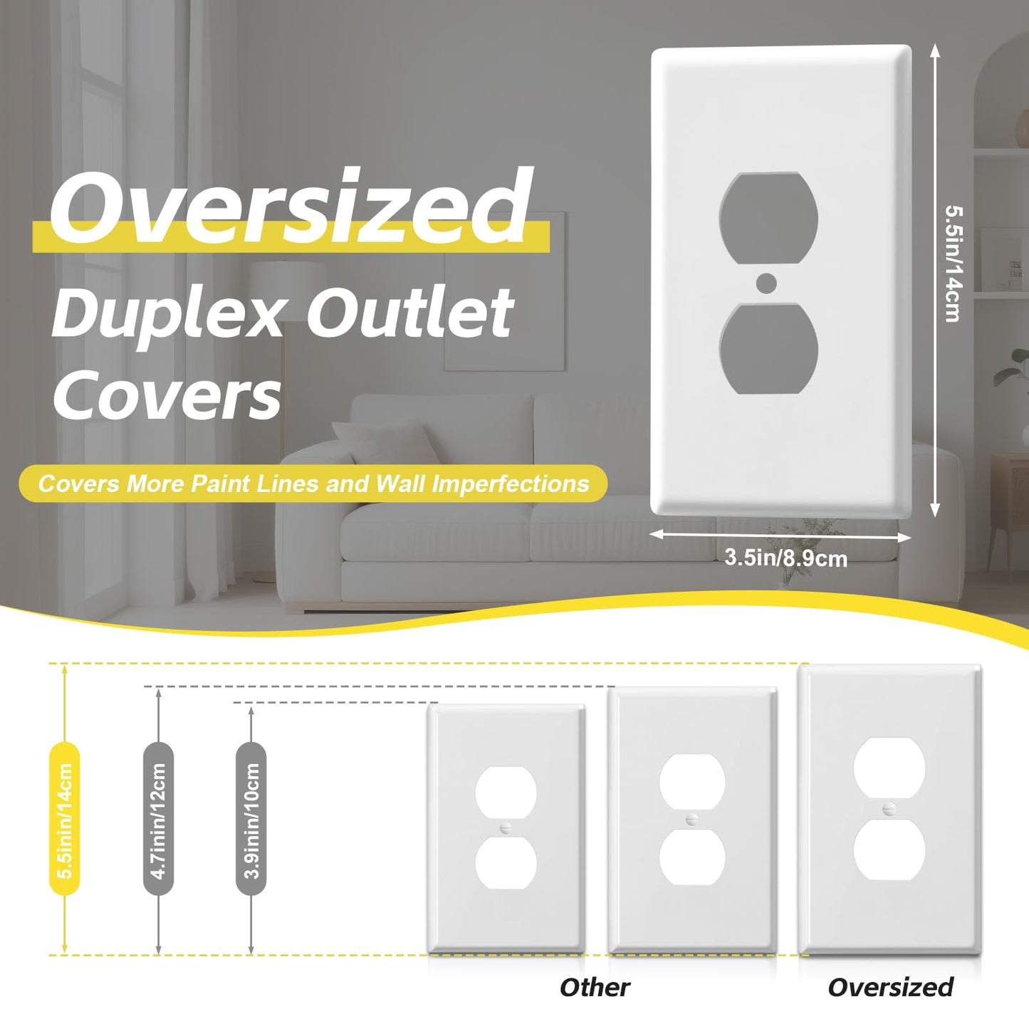 Oversized Duplex Receptacle Outlet Wall Plate 6Pack Jumbo Electrical Outlet Covers Extra Large Switch Plates, Over-Size 1-Gang 5.5" x 3.5", Gloss Finish Dual Receptacle Faceplate, Impact Resistant