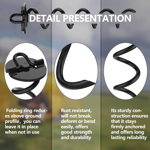 Eurmax USA Heavy Duty Spiral Stakes Anchor Kit - 4-Pc Pack for Trampolines, Tents & Canopies | Bonus Tie Down Straps (Black)
