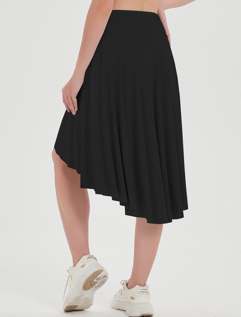 EXARUS Women Asymmetrical Midi Skirt Flowy High Low Dance Skorts with Underneath High Waisted Ruffle Casual Black S