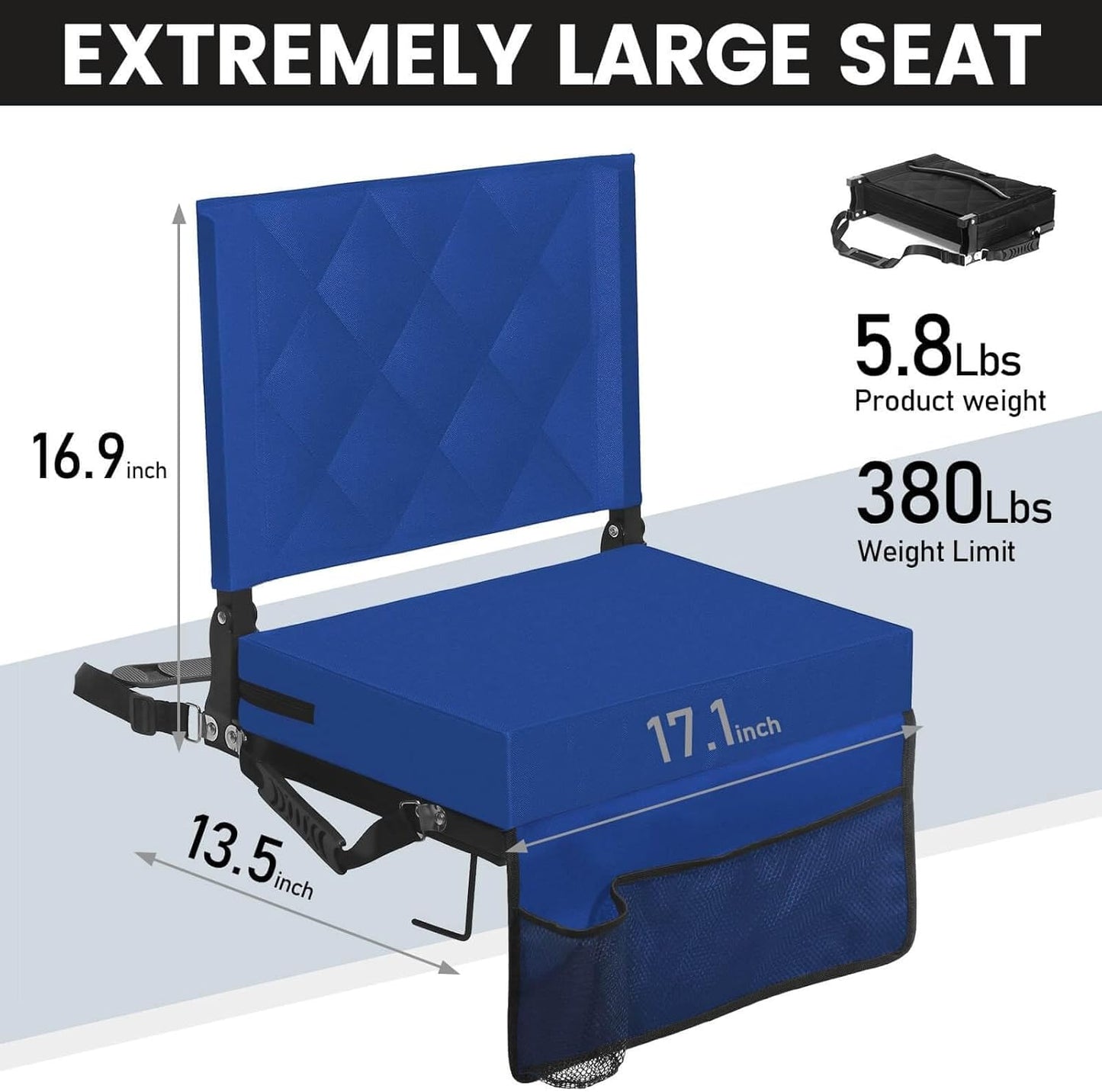 Sheenive Stadium Seats - Padded Bleacher Chairs with Back Support & Shoulder Strap | Portable Comfort, Blue