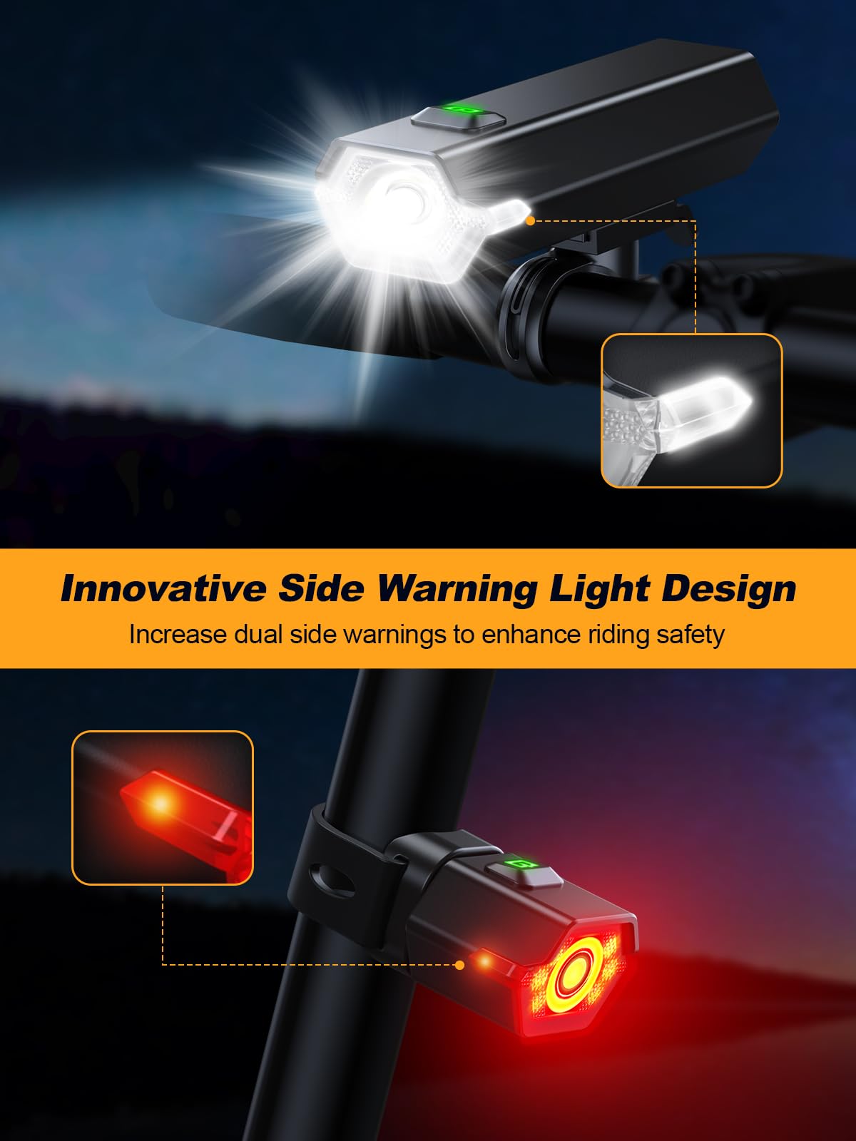 Cuvccn 2026 New 1000 Lumen Super Bright Bike Lights with Side Light, 4+6 Modes Rechargeable Bicycle Lights Front & Rear, IP65 Waterproof Bike Headlight for Day/Night Riding Safety, Scooter Accessories