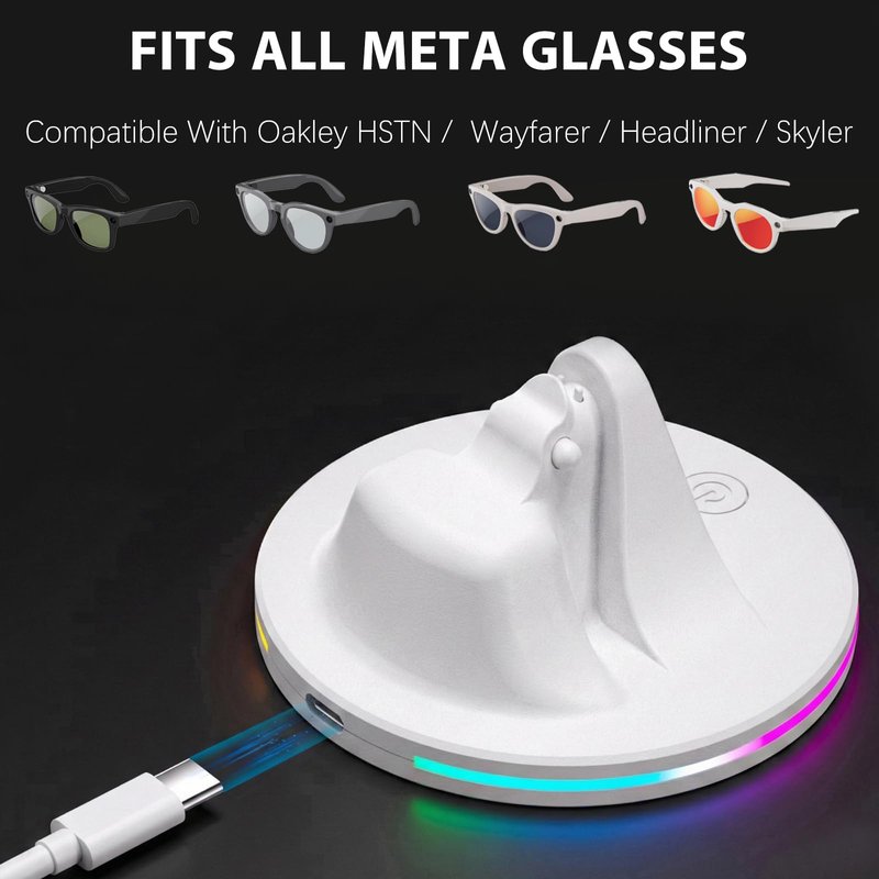 Charging Dock for Meta Glasses RayBan Gen 2: Wayfarer, Skyler, Headliner & Oakley HSTN Smart Glasses Accessories, Charging Station with LED Power Status Light, 7-Color RGB Light, USB-C Cable, White