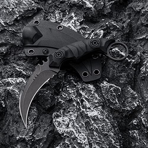 OOULORE Black/Black Fixed Blade Knife D2 Steel G10 Handle Tactical Outdoor Survival