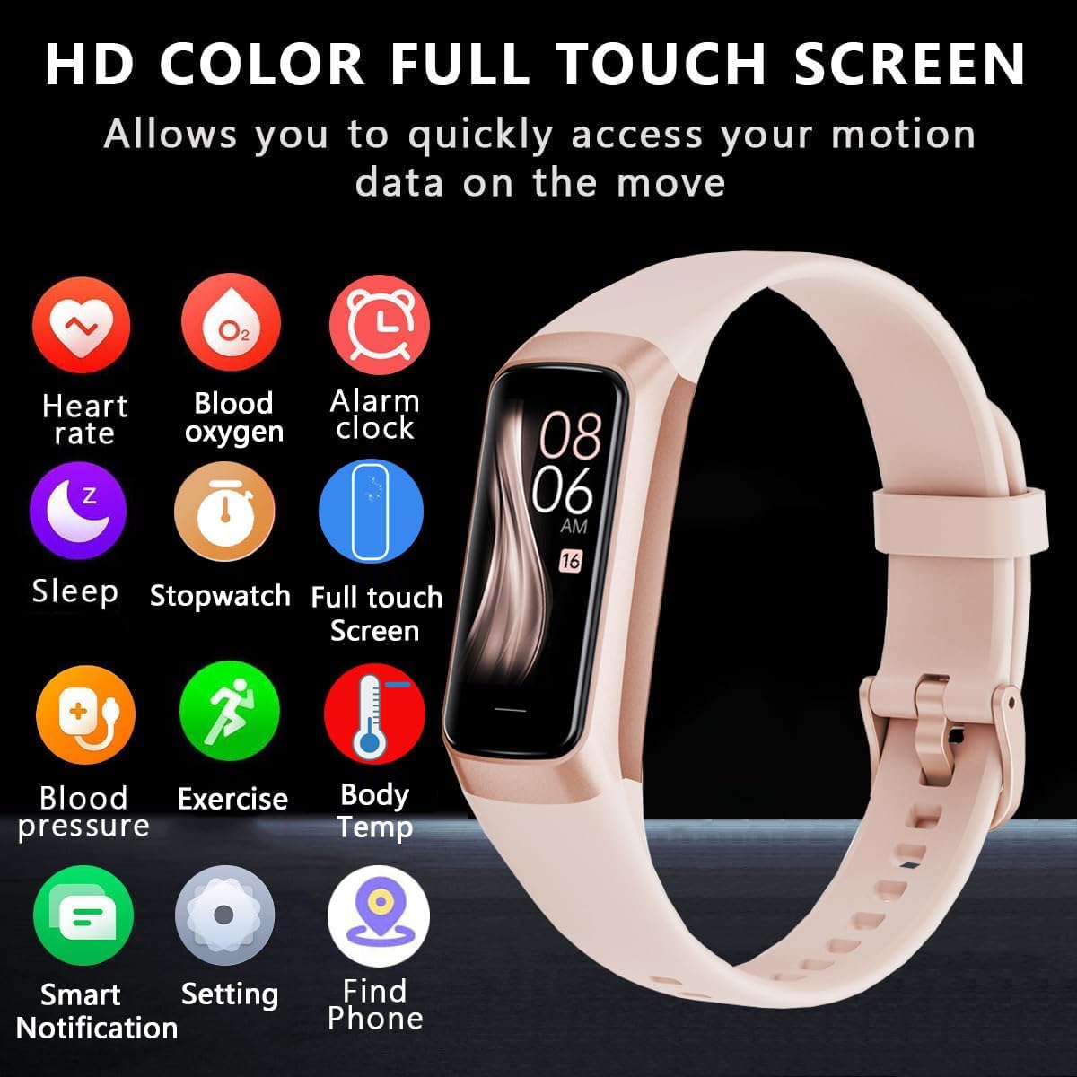 Skiennix Fitness Tracker - Heart Rate, Blood Oxygen & Sleep Monitor | 20+ Sports Modes, Pink