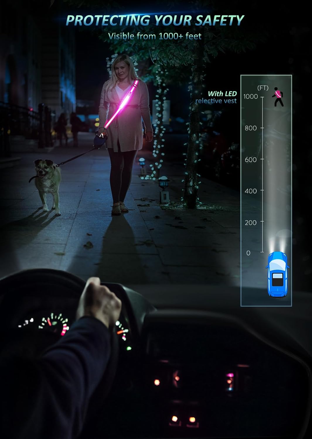 Ylzzrs LED Reflective Belt - High Visibility Safety Gear for Night Walks | Rechargeable for Men, Women & Kids