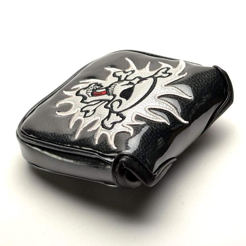 PLUSKER Skull Square Golf Heel Shafted Mallet Putter Cover - Magnetic Closure Synthetic Leather Black Club Headcover