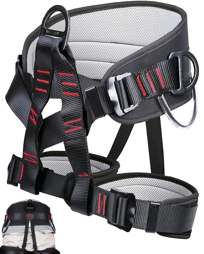 Adjustable Half-Body Climbing Harness Safety Belt with 4 Gear Hooks, 25kN, 300kg