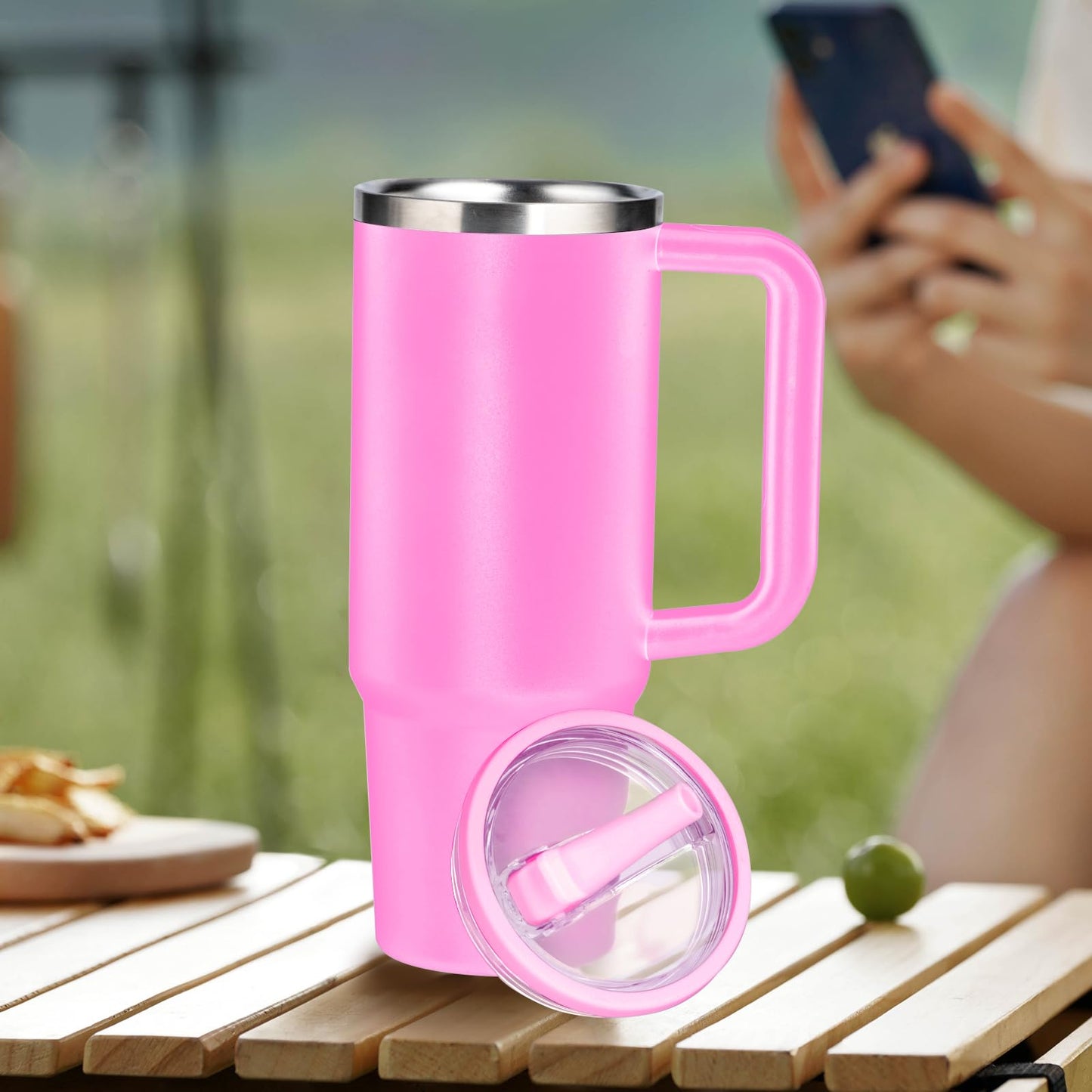 30 oz Replacement Lid for Stanley Quencher Tumbler with Handle, 2 PCS Spill Proof Lid Accessories Fit, Leak-Proof Splash Resistant Replaceble Cover Cap for Stanley, (Pink)