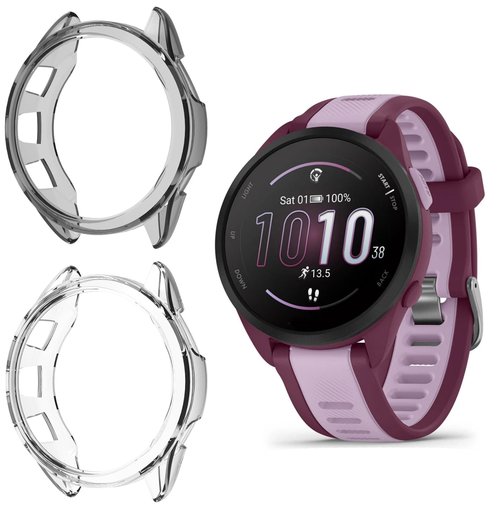 Lamshaw Compatible for Garmin Forerunner 165 Screen Protector with Case, 3-Pack (2 Tempered Glass + 1 Soft TPU Case), Scratch Resistant, High Clarity, 9H Hardness, Glossy Finish
