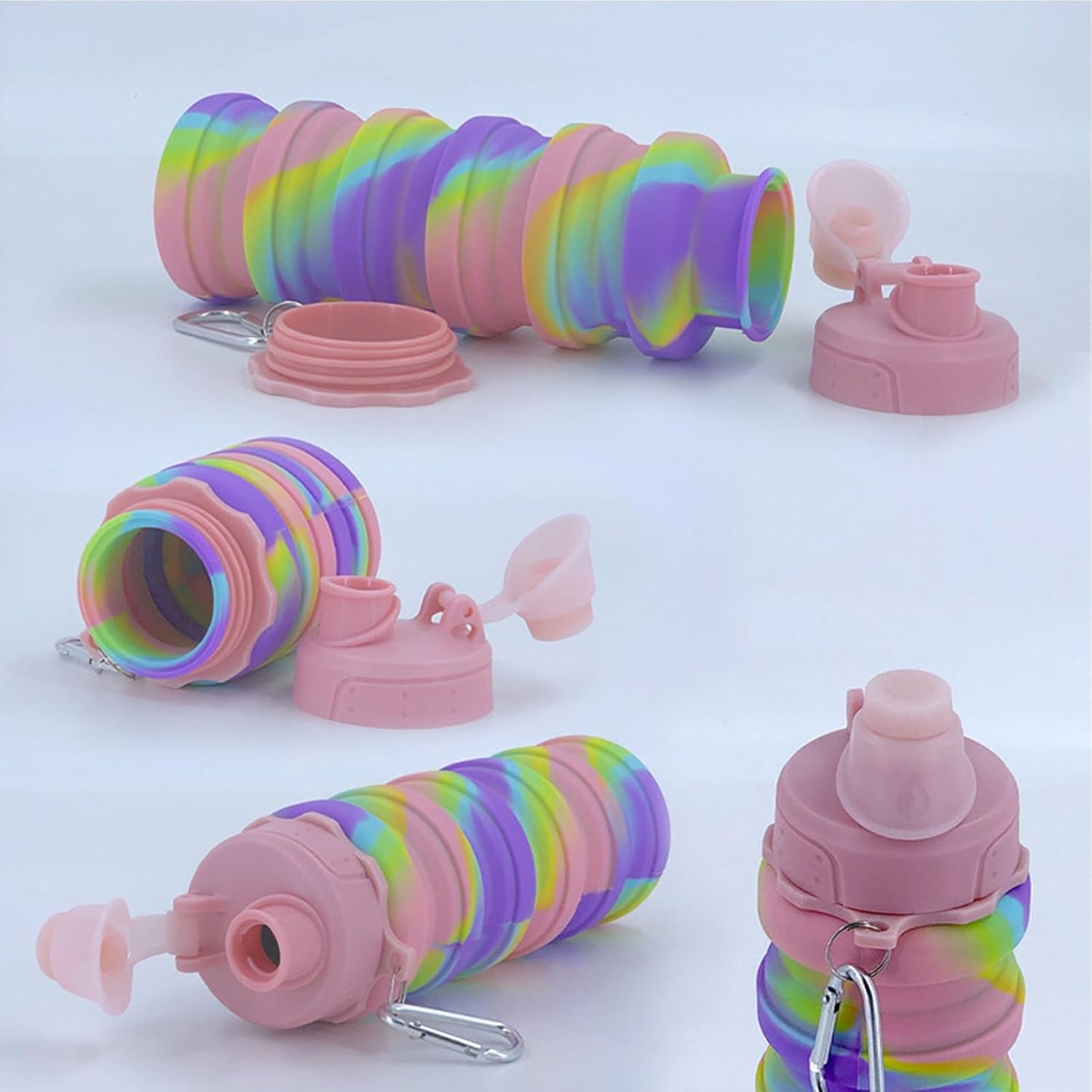 Skiennix Collapsible Water Bottle - Portable 500ml Silicone Travel Bottle with Mountaineering Buckle