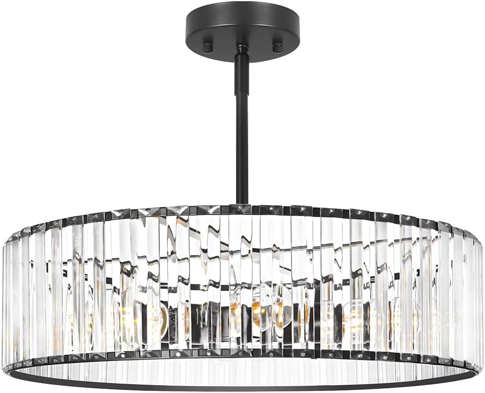 Modern Gold Crystal Ceiling Light Fixture - 11-Inch Semi Flush Mount Chandelier for Kitchen & Entryway
