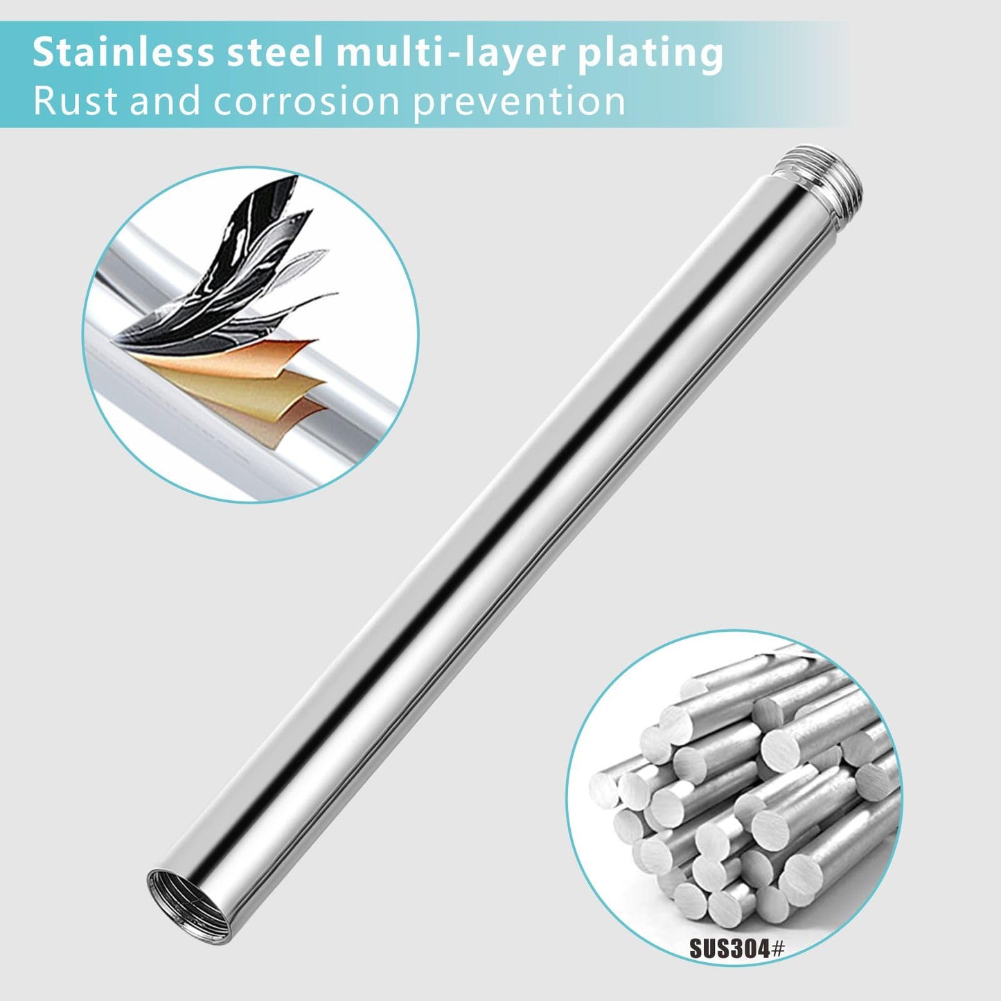 Nuodan Shower Extension Arm, Solid Stainless Steel Shower Pipe Extension with Teflon Tape and Washer, For Lowering or Extending Showerhead (10 Inch, Chrome)