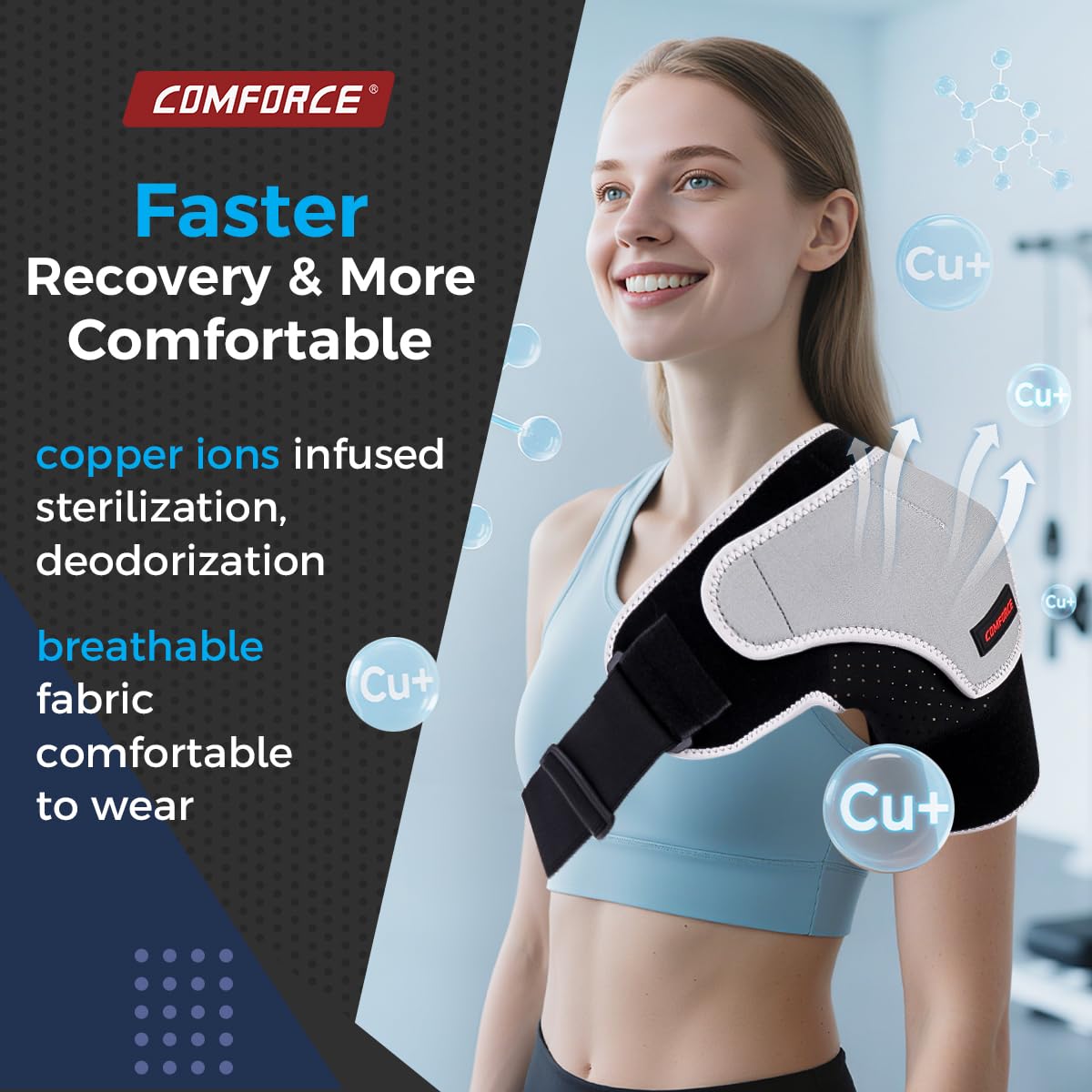 Copper Compression Shoulder Brace, Rotator Cuff Support Brace for AC Joint Pain Relief, Arm Stability, Tendonitis, Shoulder Sleeves for Men and Women, Adjustable Straps Fits Left and Right Arm