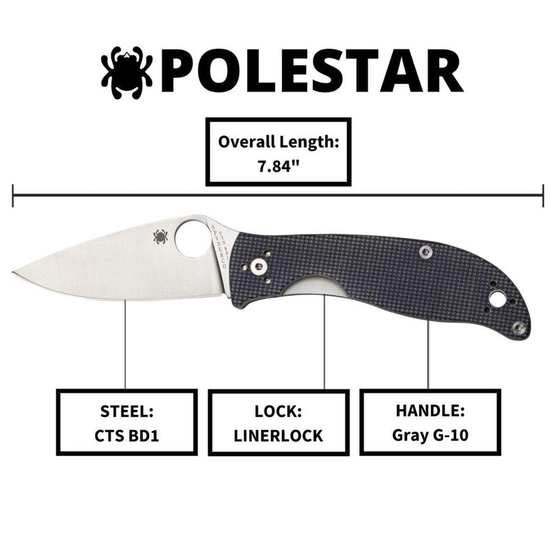 Spyderco Polestar Value Folding Utility Knife with 3.33" CTS BD1 Stainless Steel Blade and Durable Gray G-10 Handle - PlainEdge - C220GPGY