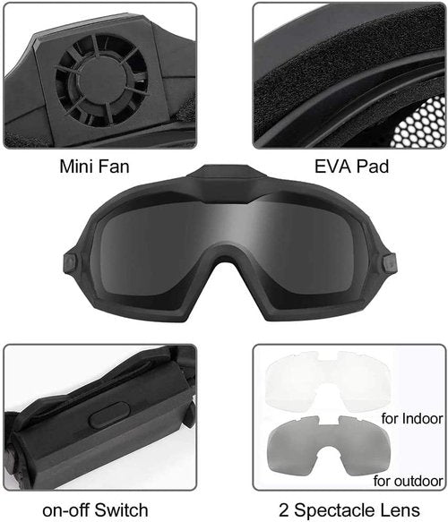 Tactical Airsoft PJ Helmet and Full Face Protection Airgun Mask,with Detachable Anti-Fog Goggles for BB Gun Paintball CS Game