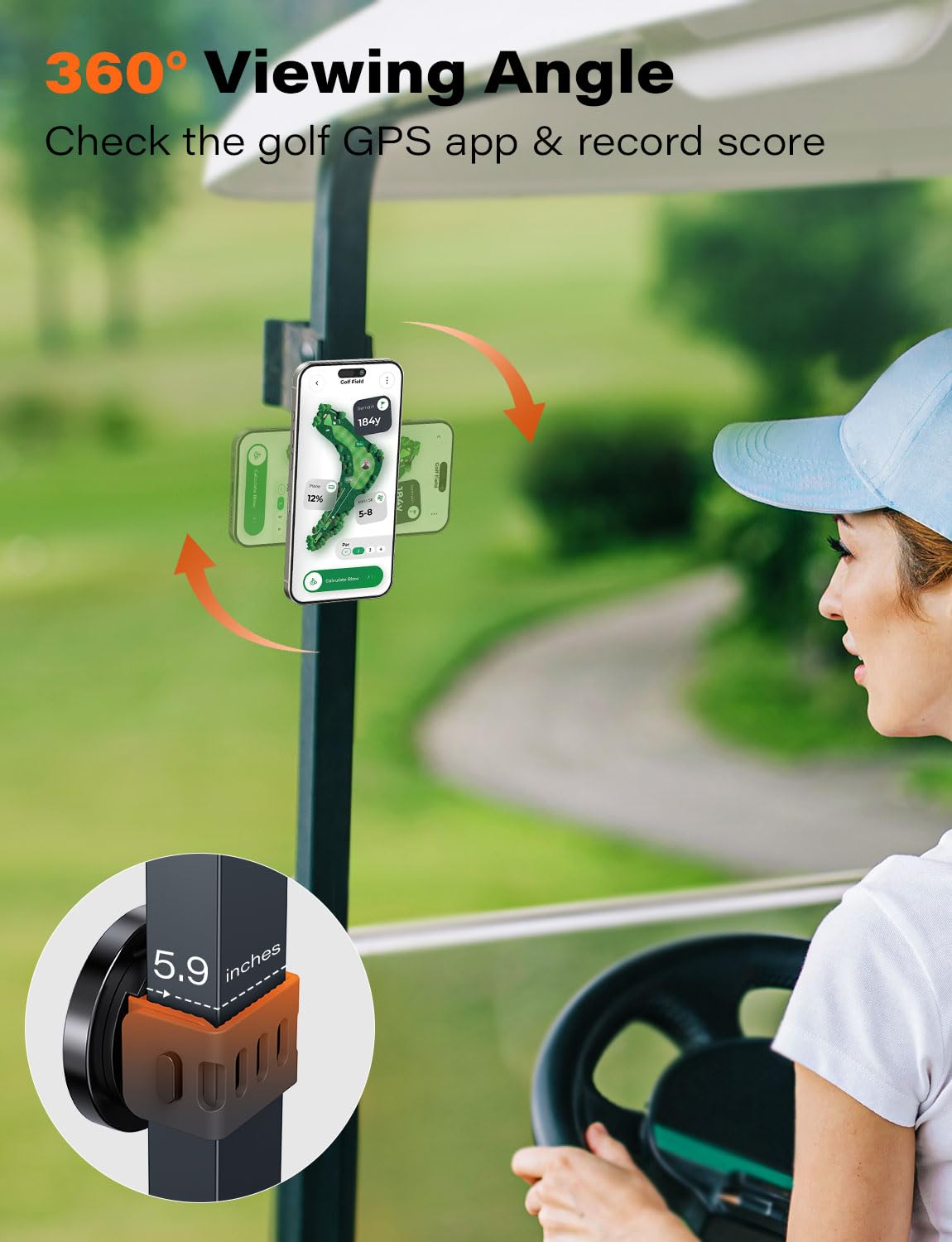 A2C 2 in 1 Magnetic Phone Holder for Golf Cart & Golf Push Cart, Hands-Free Magnet Phone Mount with Adjustable Strap, Compatible with Clicgear, Bag Boy, Sun Mountain, for Magsafe iPhone 12-16 Series