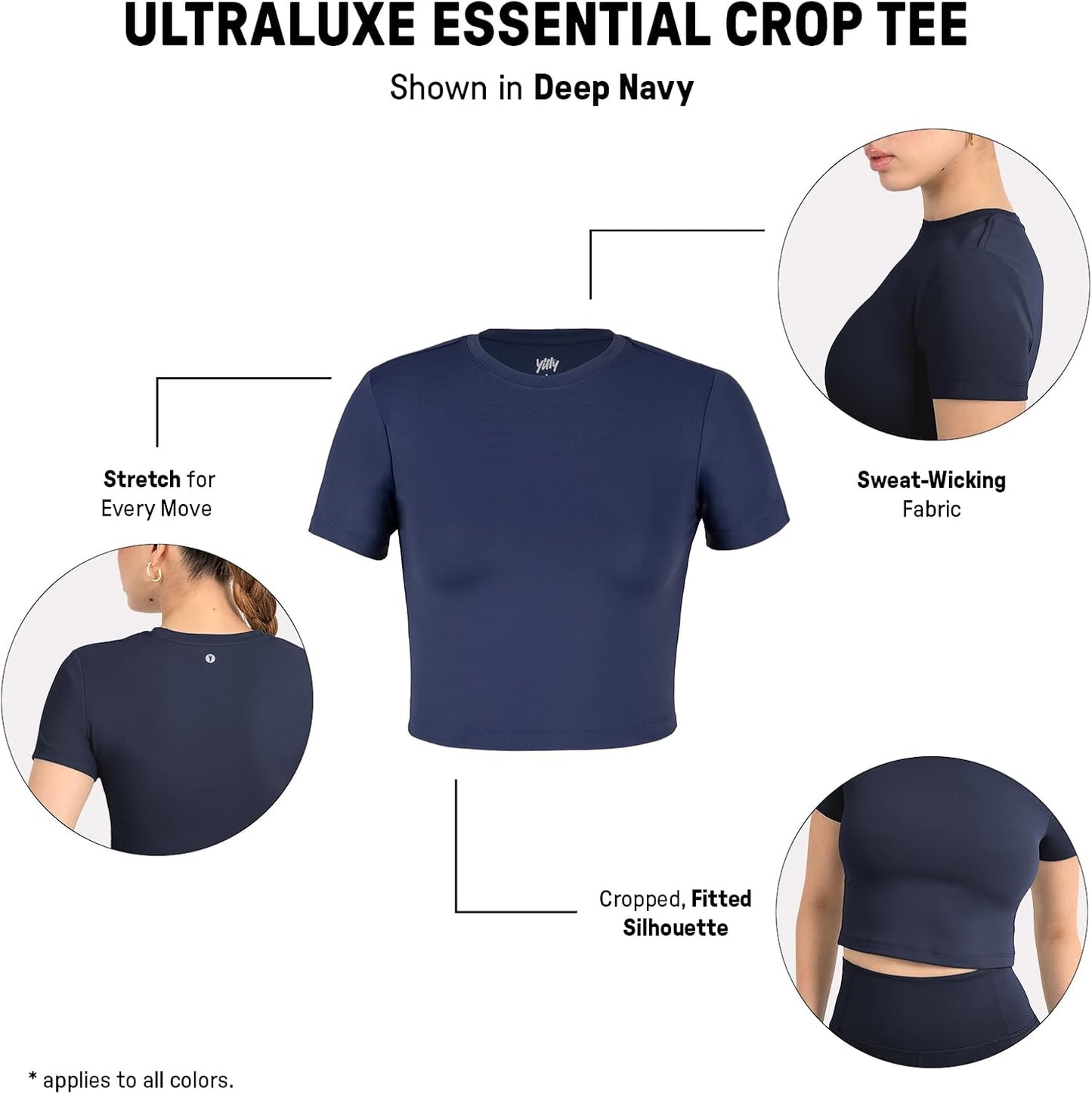 YITTY Active Ultraluxe Essential Crop Tee - 4-Way Stretch Athleisure Top for Women