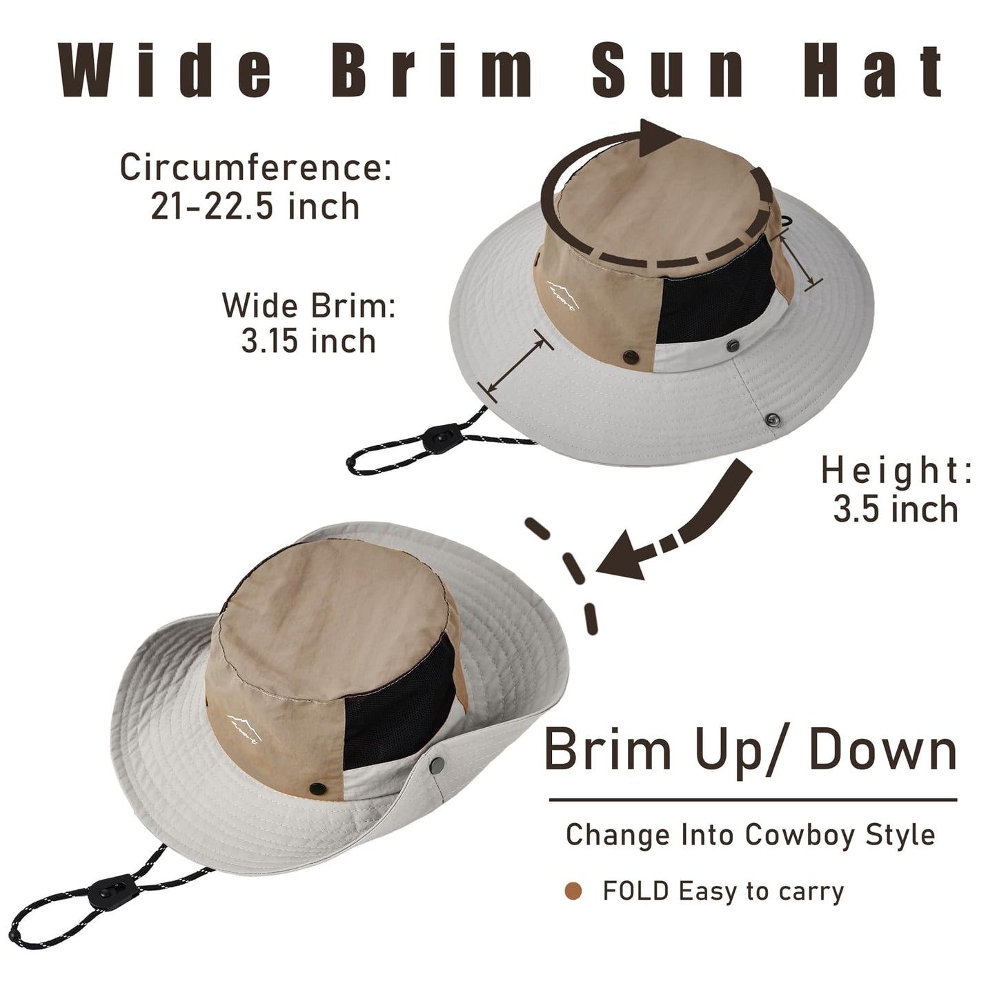 ZOORON Sun Hats for Teens Men Women Waterproof Fishing Hat UPF 50+ Bucket Hat Quick Dry Safari Hat for Beach Hiking Garden