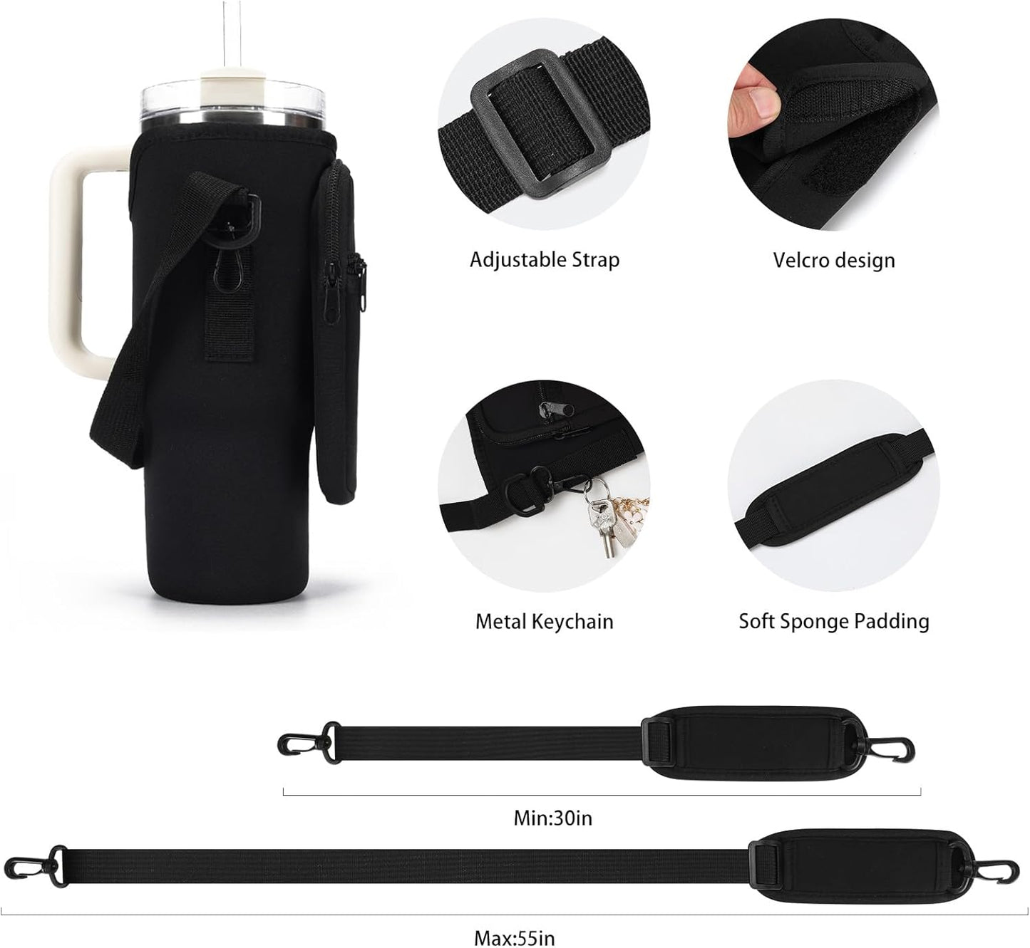 Stanley Water Bottle Carrier Bag - Neoprene Holder with Phone Pocket & Adjustable Strap | Fits 40/30 oz Tumblers