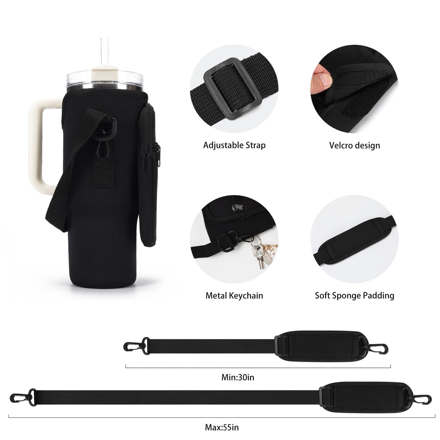 GOEWY Water Bottle Carrier Bag for Stanley 40 oz Tumbler with Phone Pocket Neoprene Water Bottle Holder with Shoulder & Handheld Strap Stanley Cup Accessories