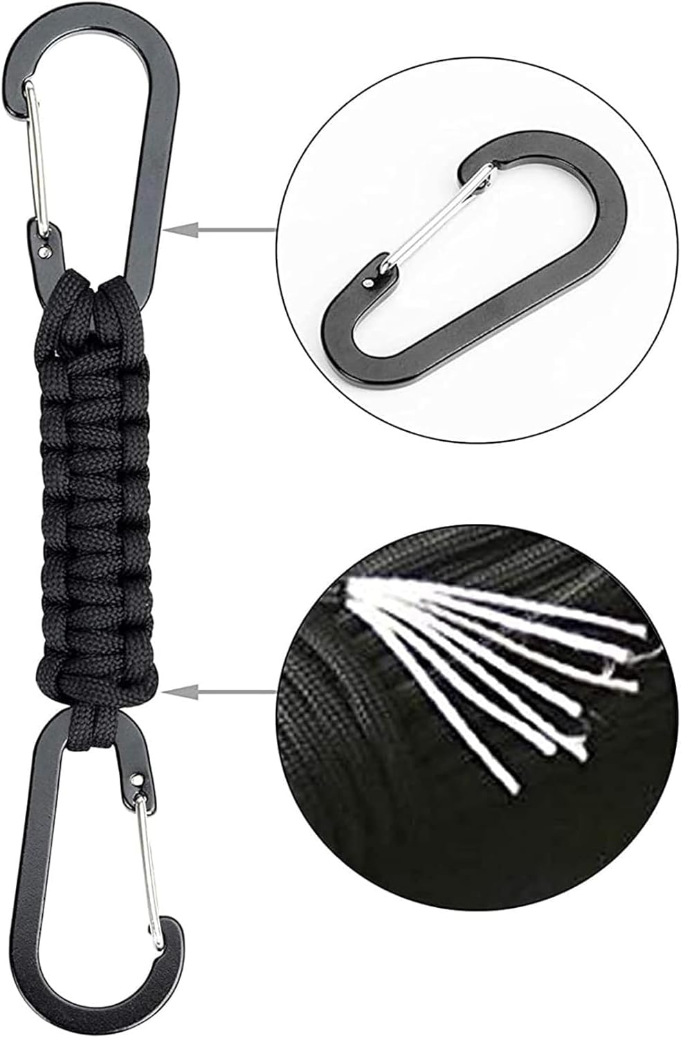 Skiennix Paracord Keychain Carabiner - Double Hooks for Camping, Hiking & Stroller | Versatile Clip for Water Bottles & Tools