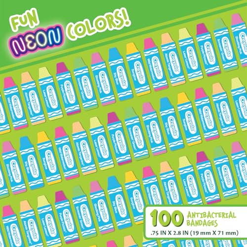 Crayola Shaped Neon Kids Adhesive Bandages, 100 Count