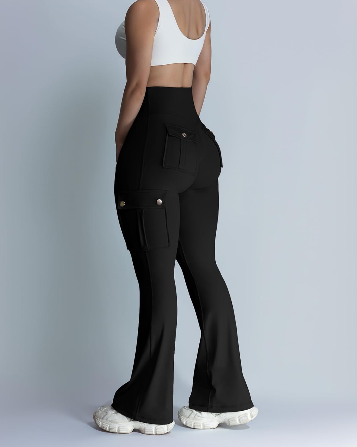Wavar Women’s Flare Leggings - High Waisted Butt Lifting Cargo Pants with Pockets | Tummy Control