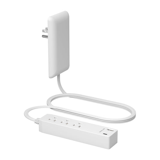 LIDER Outlet Extender with 3 Receptacles, 12W USB Type-A, and USB Type-C, USB Port, Ultra-Thin Wall Plate Plug with Cord Extender, 3-Outlet Power Strip, Flat-Face, ETL-Listed, 3ft Cord, White