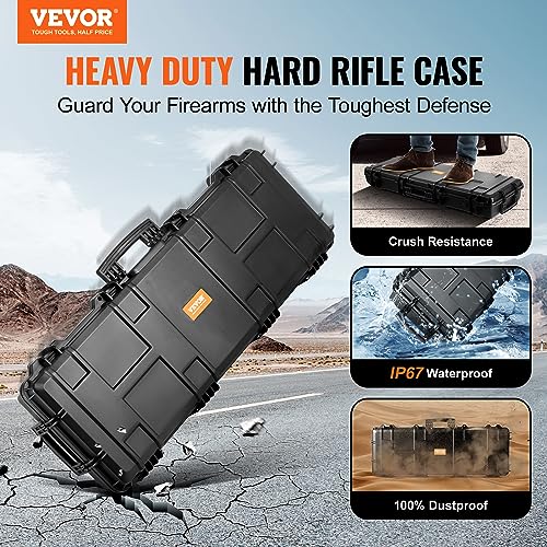Hard Rifle Case with Wheels, Waterproof & Crushproof, 4-Layer Foam
