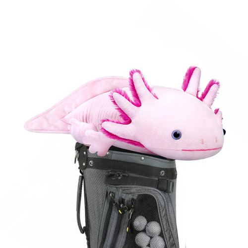 Funny Pink Axolotl Golf Headcover, Small Size Fits Hybird and Irons, Large Size Fits Standard 460cc Driver Head, Colors Animals Plush Golf Club Head Covers for Mens