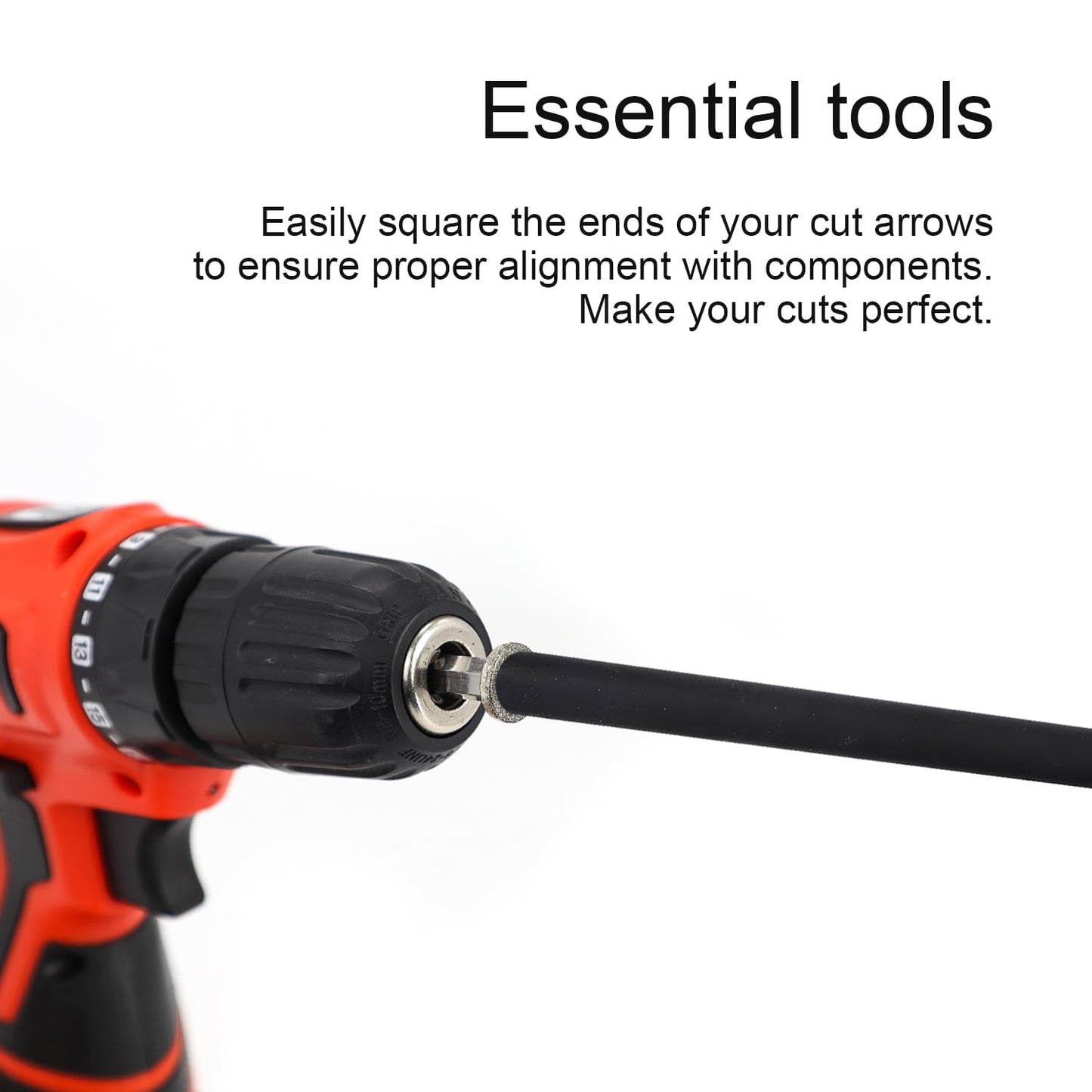 scottchen PRO Arrow Squaring Tool for Archery - Drill Powered Diamond Abrasive Spinner - Includes Mandrels for .166, .204, .244 Carbon & Aluminum Shafts - 1 Pack