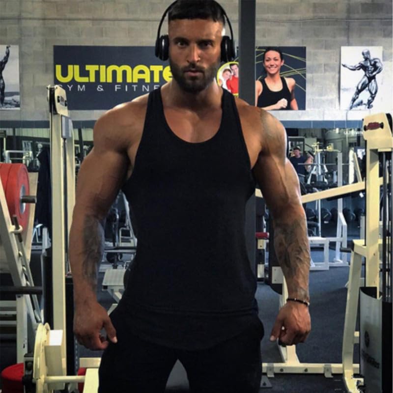 Men's Slim Fit Workout Tank Top - Performance Sleeveless - Medium Black