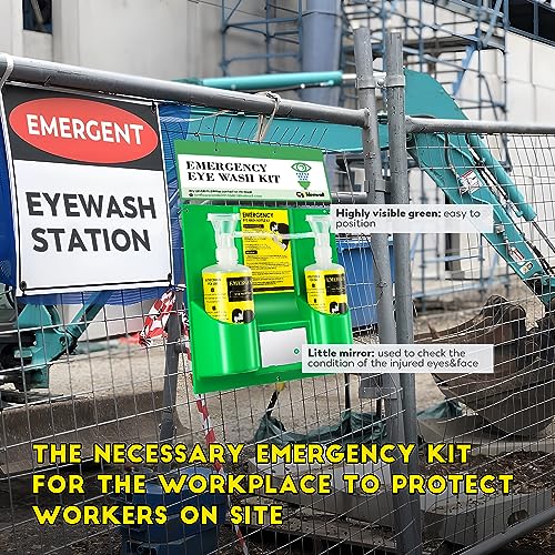 CGOLDENWALL Portable Eye Wash Station Wall Mounted Eyewash Station Emergency Eye Wash Kit, 2 * 16.09oz Eyewash Bottle, No Eyewash Solution, with a Free Eyewash Sign